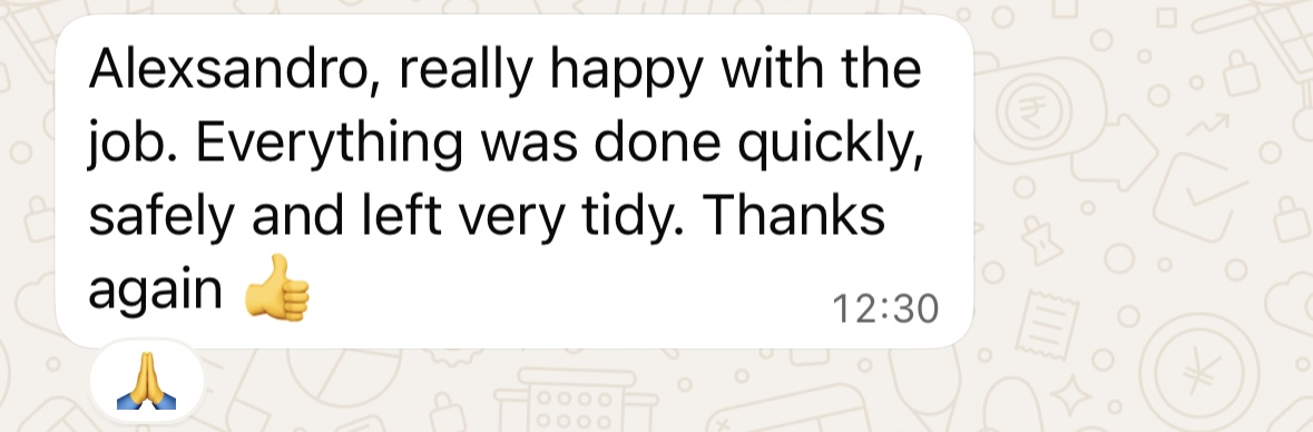 WhatsApp testimonial - Really happy with the job